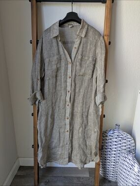 Magaschoni Women's 100% Linen Button-Front Tunic Dress - Natural Taupe